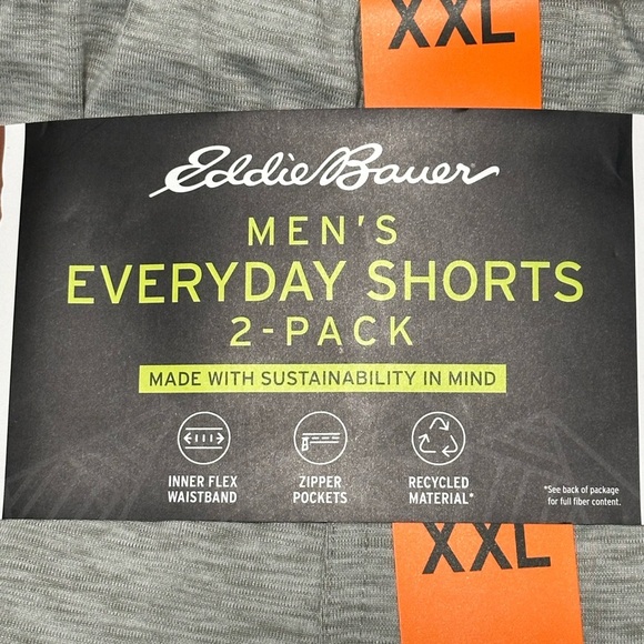 2 Pk Men's Eddie Bauer XXL 2XL Shorts Athletic Gray Olive Side Zipper Pocket NWT - Picture 6 of 9